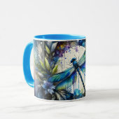 Blauwe Libel Waterverf Botanisch Mok (Voorkant links)