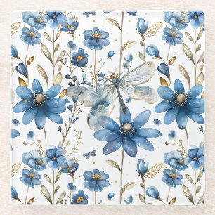 Blauwe Libelle en Bloemen Bloemendrinkhouders Glazen Onderzetter
