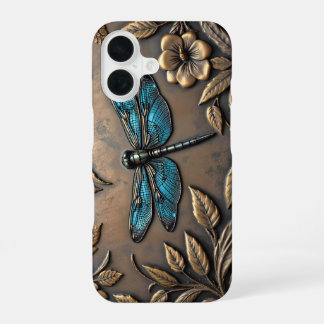 BLAUWE LIBELLE METAALONTWERP iPhone 16 HOESJE