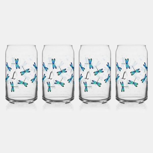 blauwe libellen blikvorm glas (Voorkant)