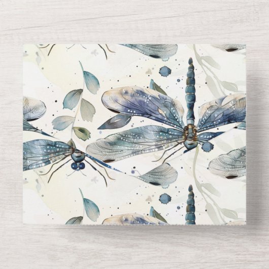 Blauwe libellen bruiloft all in one uitnodiging (Achterkant)