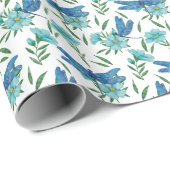 Blauwe libellen en bladeren Gift Wrap Cadeaupapier (Rol Hoek)
