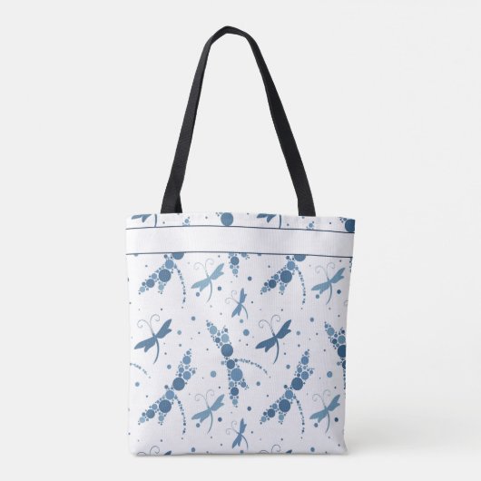 Blauwe Libellen Monogram Tote Bag (Achterkant)