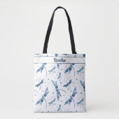 Blauwe libellen op witte handtekening tote bag (Voorkant)