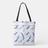 Blauwe libellen op witte handtekening tote bag (Achterkant)