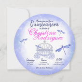 Blauwe libellen, Roze Quinceañera Uitnodiging (Voorkant)
