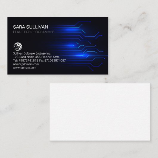 Blauwe Lichte Circuits Computertechniek Technisch Visitekaartje (Voorkant / Achterkant)