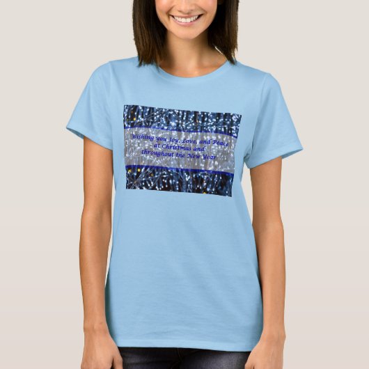 Blauwe Lichten Abstracte Tekst T-Shirt (Voorkant)