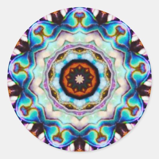 Blauwe Lichten van de Paua Shell Fractal Ronde Sticker (Voorkant)