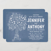 blauwe liefde harten boom rustige trouwuitnodiging kaart (Voorkant / Achterkant)