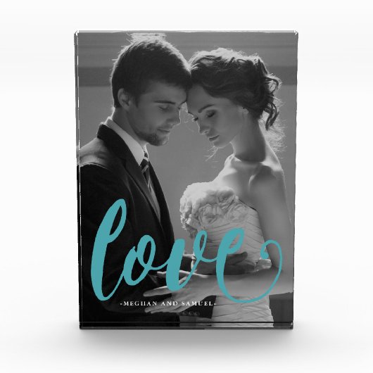 Blauwe liefde typografie Foto en naam Photo Block (Voorkant)