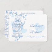 Blauwe liefde vogels open kooi bruiloft uitnodigin kaart (Voorkant / Achterkant)