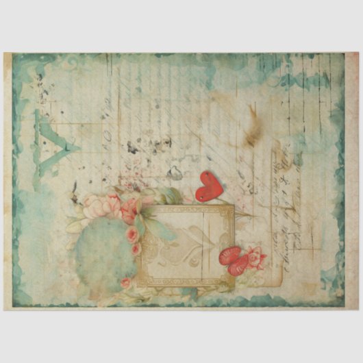 Blauwe Liefdesbrief  Ephemera No4 Tissuepapier (Voorkant)