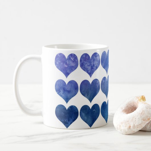 Blauwe liefdesharten koffiemok (Met donut)