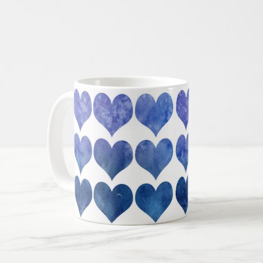 Blauwe liefdesharten koffiemok (Voorkant links)
