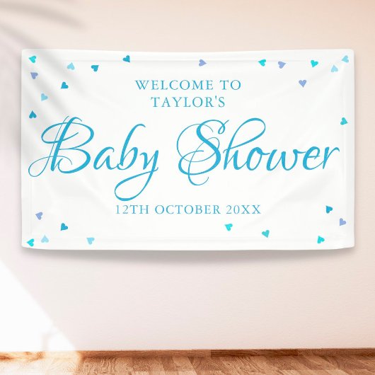 Blauwe Liefdeshartjes Baby Shower / Strooispijs We Spandoek