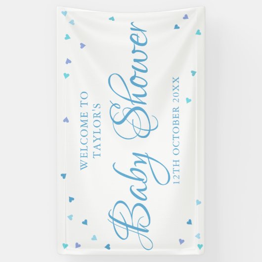 Blauwe Liefdeshartjes Baby Shower / Strooispijs We Spandoek (Verticaal)