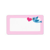 Blauwe liefdesvogel met roze hart blanco etiket (Voorkant)