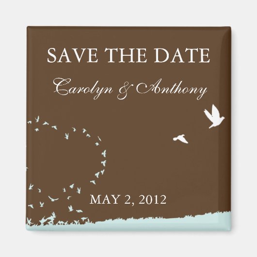 Blauwe liefdesvogel SAVE THE DATE Magnet (Voorkant)
