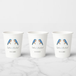 Blauwe Liefdesvogels Bruiloft Papieren Bekers