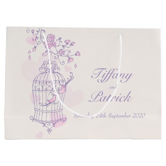 Blauwe liefdesvogels openen een cadeautas voor een (Achterkant)