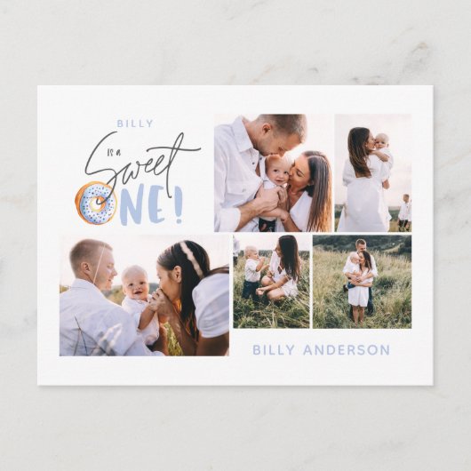 blauwe , lieve donut multi - fotovakantie feestdagenkaart (Voorkant)