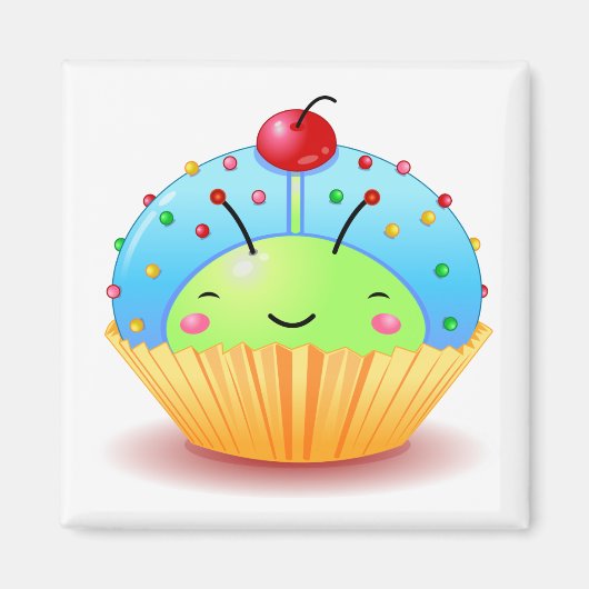 Blauwe lieveheersbeestje cupcake magneet (Voorkant)