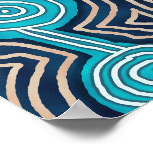 Blauwe Lifelines Modern Art Abstract Patroon Poste Poster (Hoek)