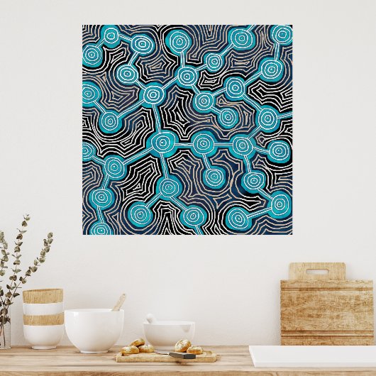 Blauwe Lifelines Modern Art Abstract Patroon Poste Poster (Keuken)