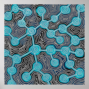 Blauwe Lifelines Moderne Kunst Abstract Patroon Po Poster