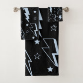 Blauwe Lightning Zwarte Achtergrond Y2K Patroon Bad Handdoek (Insitu)