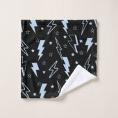 Blauwe Lightning Zwarte Achtergrond Y2K Patroon Bad Handdoek (Wasdoekje)