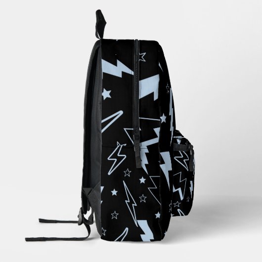 Blauwe Lightning Zwarte Achtergrond Y2K Patroon Bedrukte Rugzak (Links)