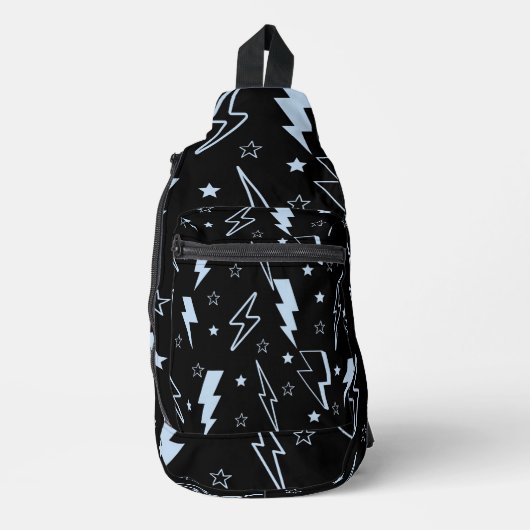 Blauwe Lightning Zwarte Achtergrond Y2K Patroon Sling Bag (Voorkant)