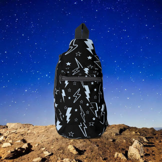 Blauwe Lightning Zwarte Achtergrond Y2K Patroon Sling Bag