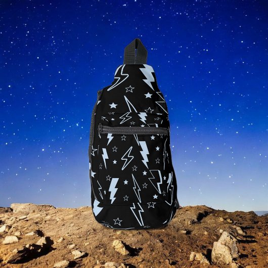 Blauwe Lightning Zwarte Achtergrond Y2K Patroon Sling Bag