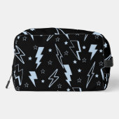 Blauwe Lightning Zwarte Achtergrond Y2K Patroon Toilettasje (Achterkant)