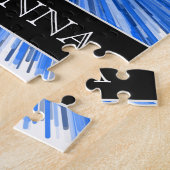 Blauwe lijn Burst Patroon + Aangepaste naam Puzzle Legpuzzel (Zijkant)