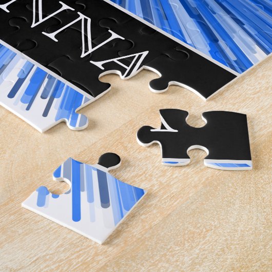 Blauwe lijn Burst Patroon + Aangepaste naam Puzzle Legpuzzel (Zijkant)
