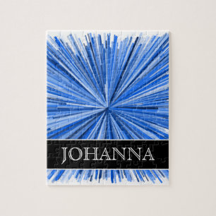 Blauwe lijn Burst Patroon + Aangepaste naam Puzzle Legpuzzel