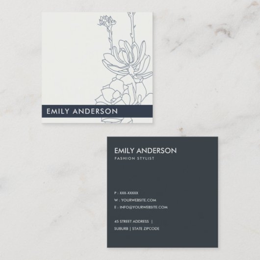 BLAUWE LIJN DRAWDESERT CACTI SUCCULENT FOLIAGE VIERKANTE VISITEKAARTJE (Voorkant / Achterkant)