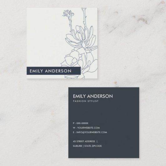 BLAUWE LIJN DRAWDESERT CACTI SUCCULENT FOLIAGE VIERKANTE VISITEKAARTJE (Voorkant / Achterkant)