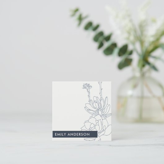 BLAUWE LIJN DRAWDESERT CACTI SUCCULENT FOLIAGE VIERKANTE VISITEKAARTJE (Staand voorkant)