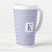 BLAUWE LIJN GEBREIDE hoge latte Mok + Initiaal (Rechterhoek)