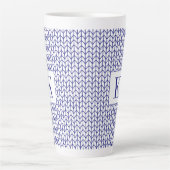 BLAUWE LIJN GEBREIDE hoge latte Mok + Initiaal (Voorkant)