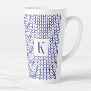 BLAUWE LIJN GEBREIDE hoge latte Mok + Initiaal
