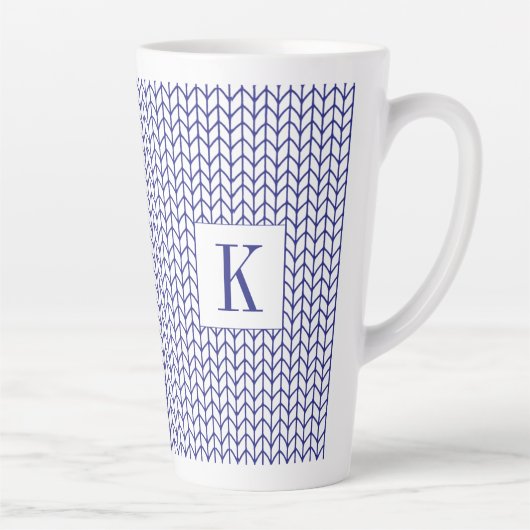 BLAUWE LIJN GEBREIDE hoge latte Mok + Initiaal (Rechts)