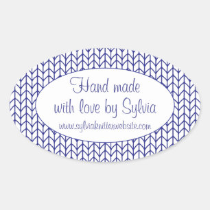 BLAUWE LIJN GEBREIDE ovale "hand gemaakte" Sticker