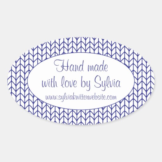BLAUWE LIJN GEBREIDE ovale "hand gemaakte" Sticker (Voorkant)