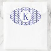 BLAUWE LIJN GEBREIDE ovale Stickers + Initiaal (Tas)